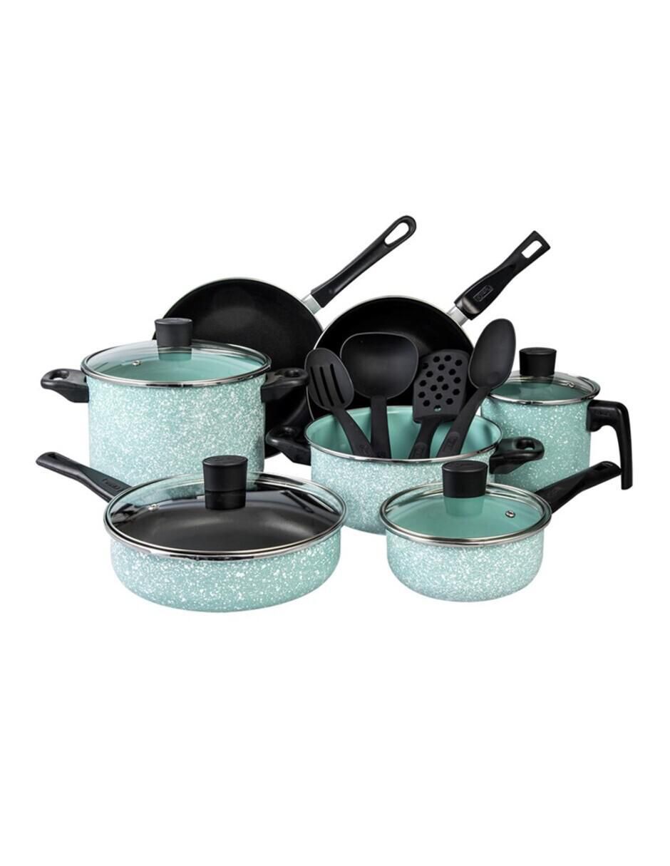 Batería de cocina Granito Jade de acero vitrificado antiadherente convencional 15 piezas 6