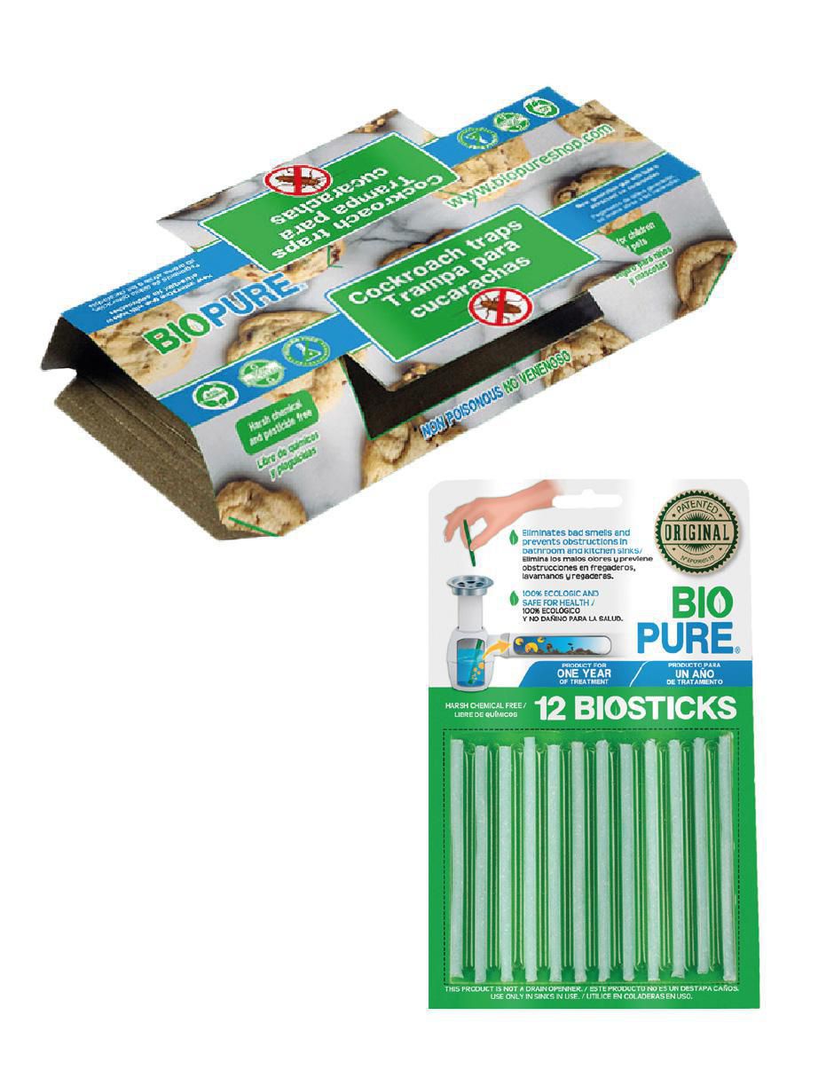 Removedor de olores 12 piezas Biostick + Trampas para cucarachas 10 piezas Removedor de olores 12 piezas Biostick + Trampas para cucarachas 10 piezas