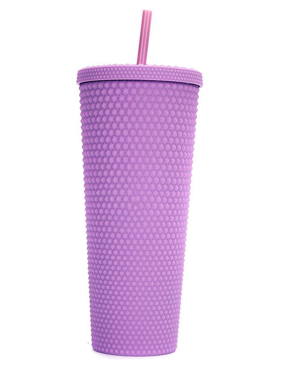 Vaso con tapa y popote de plástico