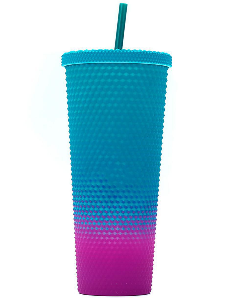 Vaso con tapa y popote de plástico