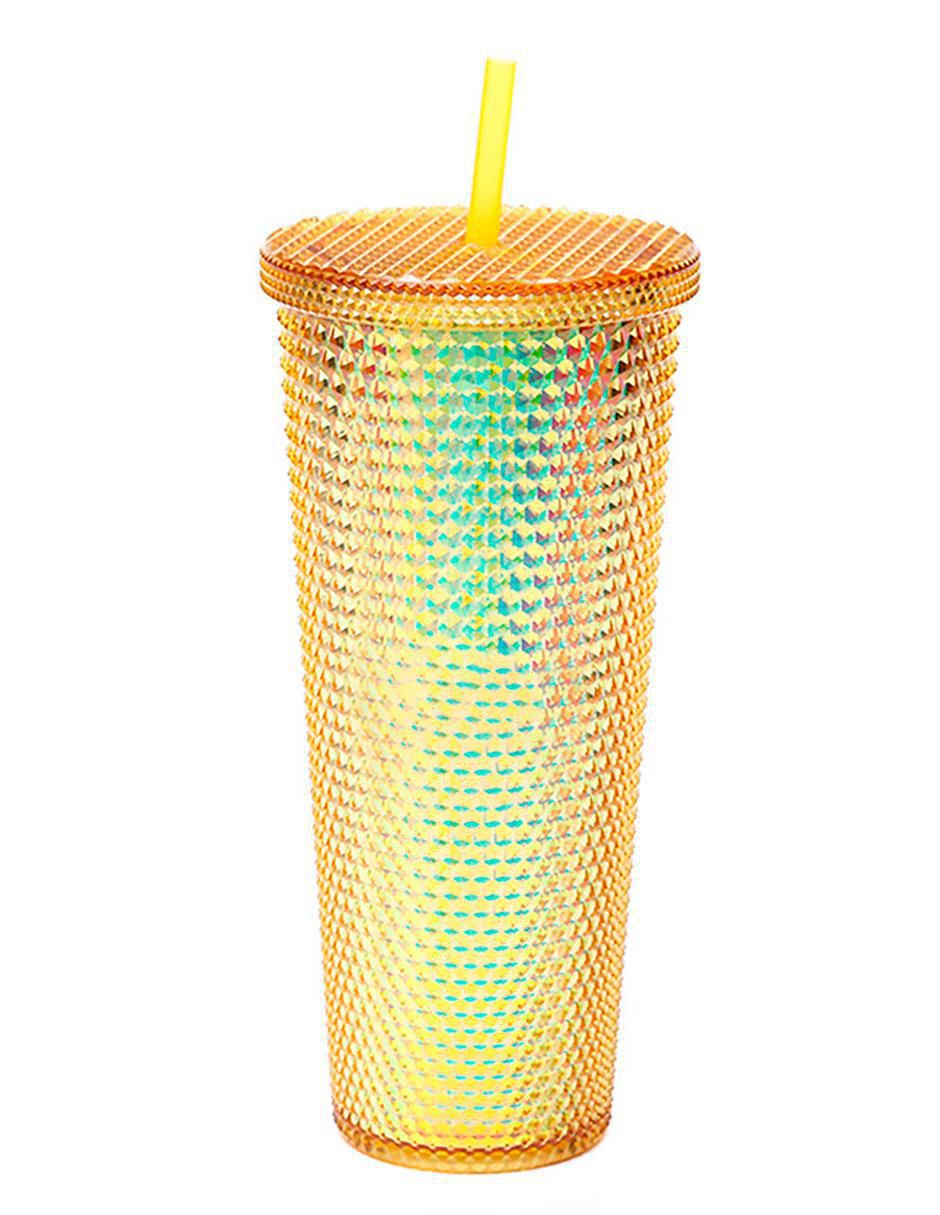 Vaso con tapa y popote de plástico
