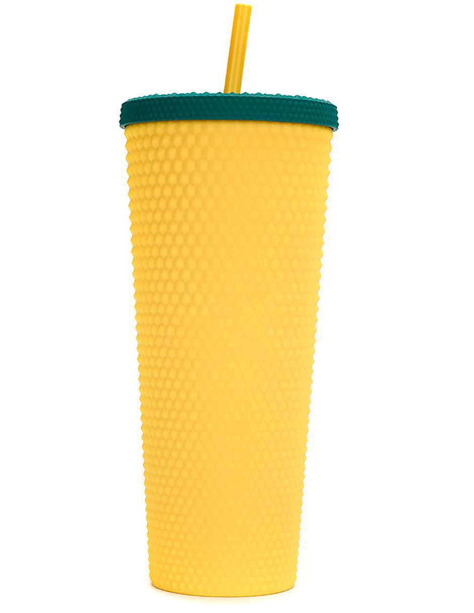 Vaso con tapa y popote de plástico