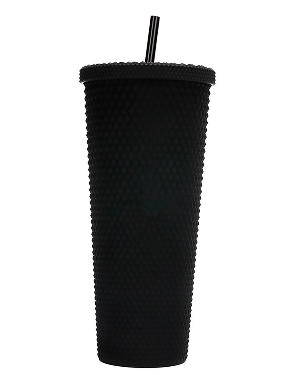 Vaso con tapa y popote de plástico