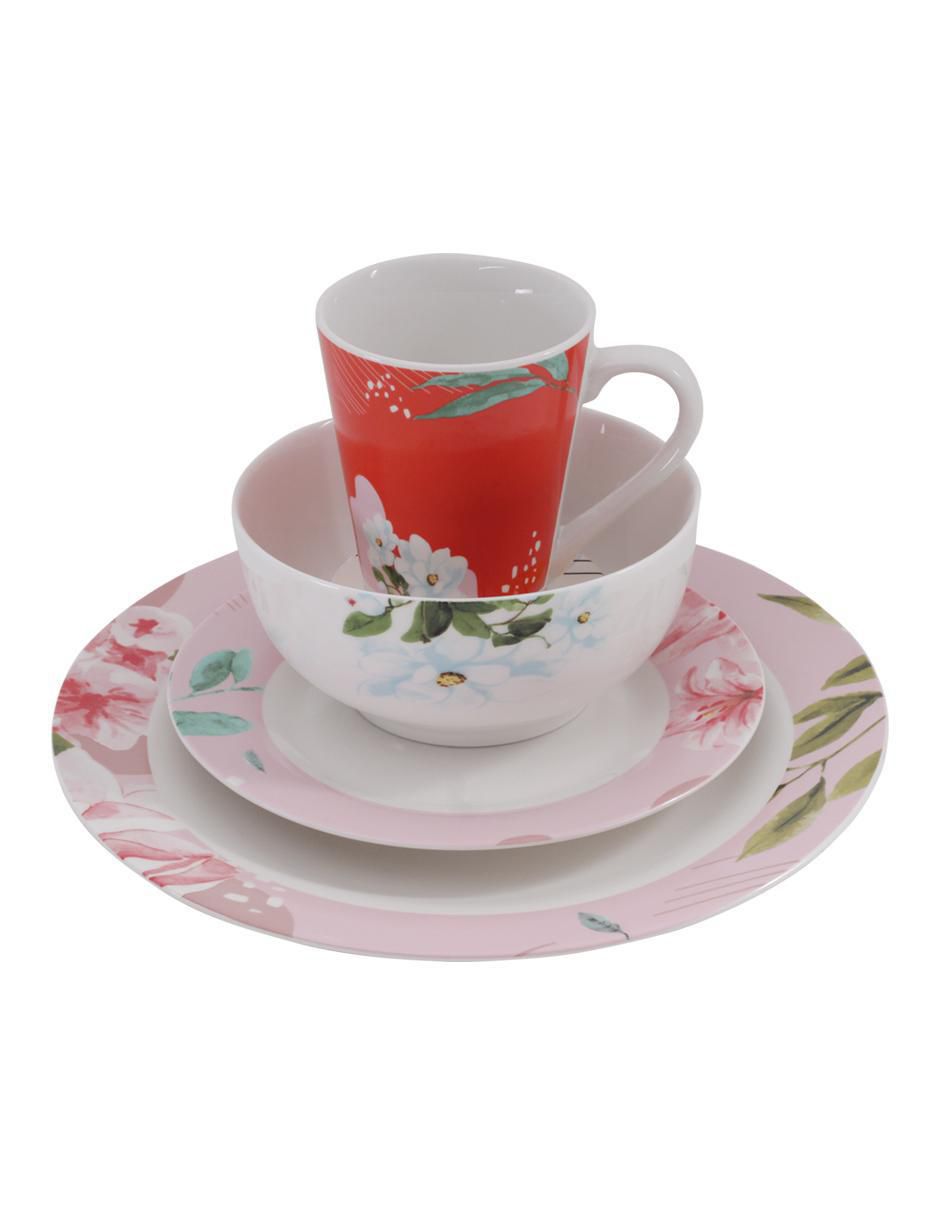 Vajilla cerrada floral de porcelana para 4 personas 2