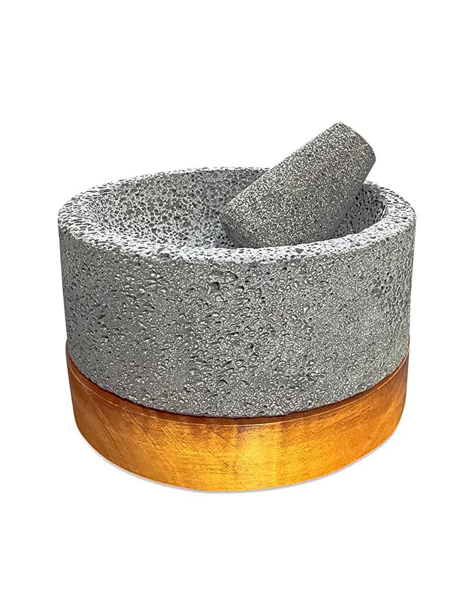 Mortero Molcajete Aztec base de madera Mortero Molcajete Aztec base de madera
