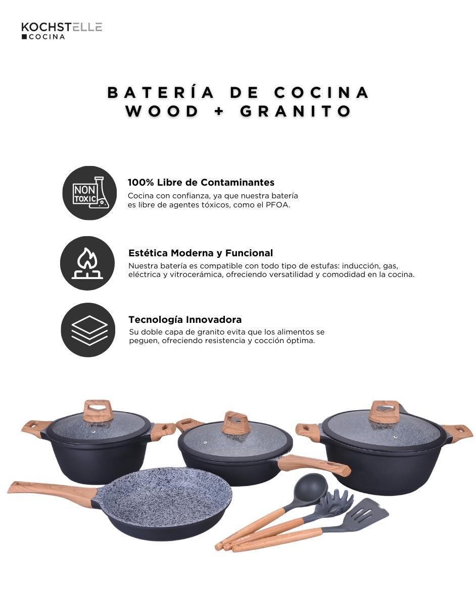Batería de cocina Wood de aluminio antiadherente combinado 10 piezas 2