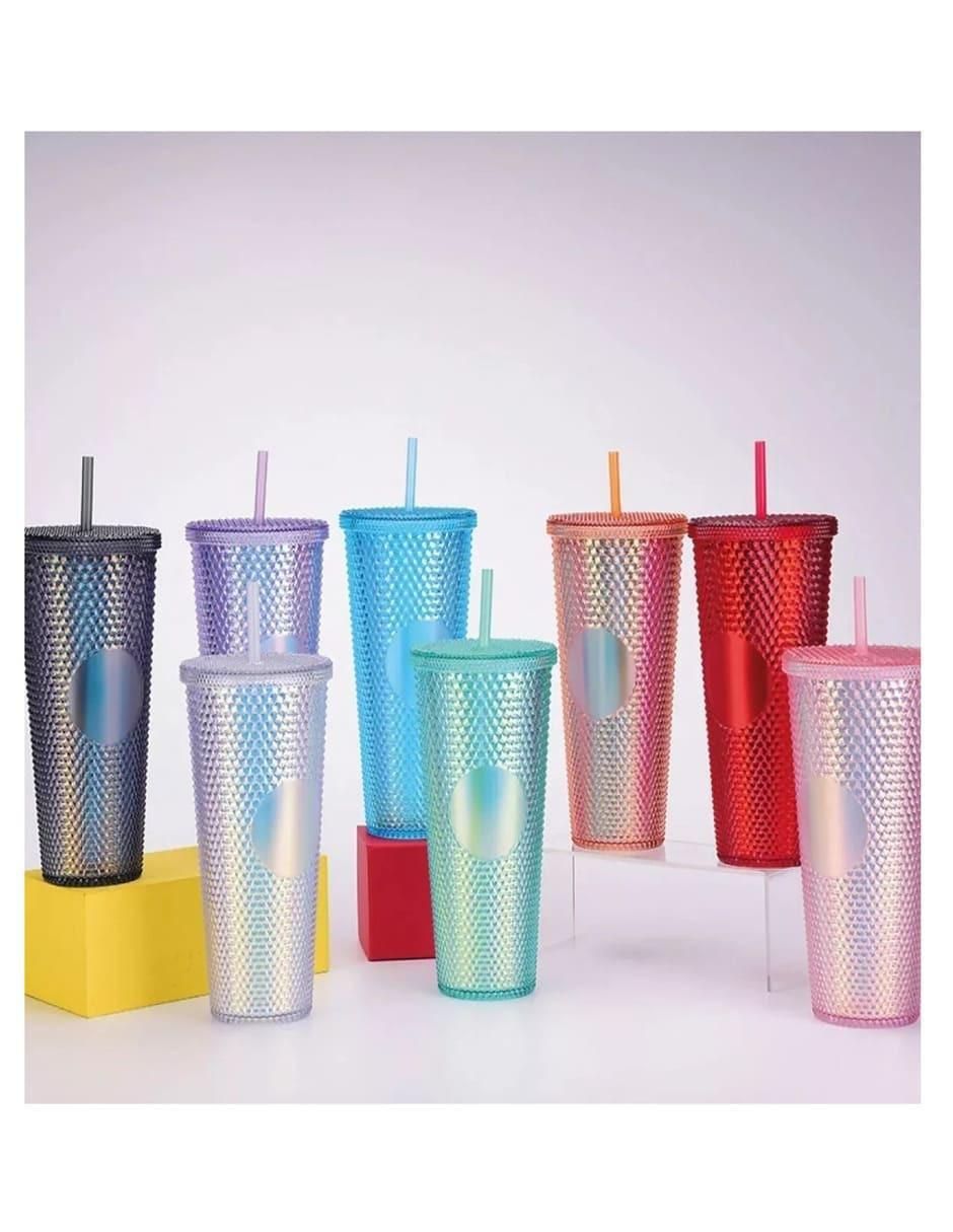 Vasos de plástico con tapa y popote | Vaso reusable tipo termo para café,  té y agua | Libre de BPA | Vaso con tapa y popote de 24 Oz | Paquete de 10