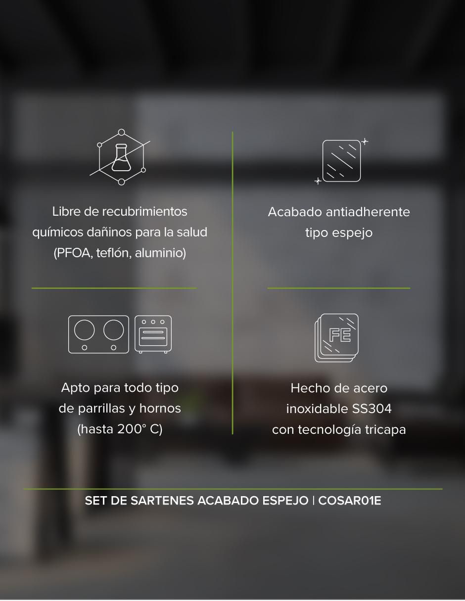 Set de sartenes de acero inoxidable 3 piezas 3