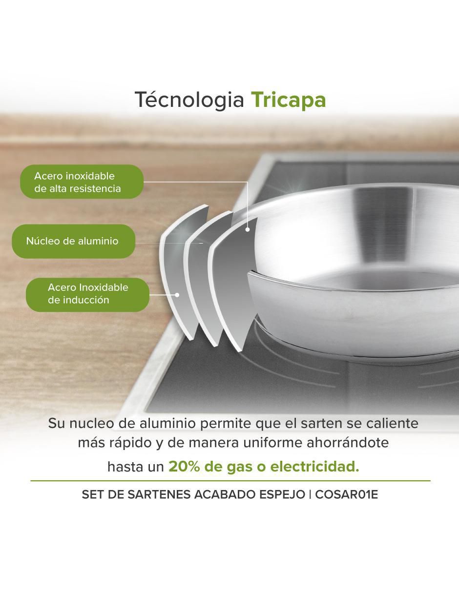 Set de sartenes de acero inoxidable 3 piezas 5