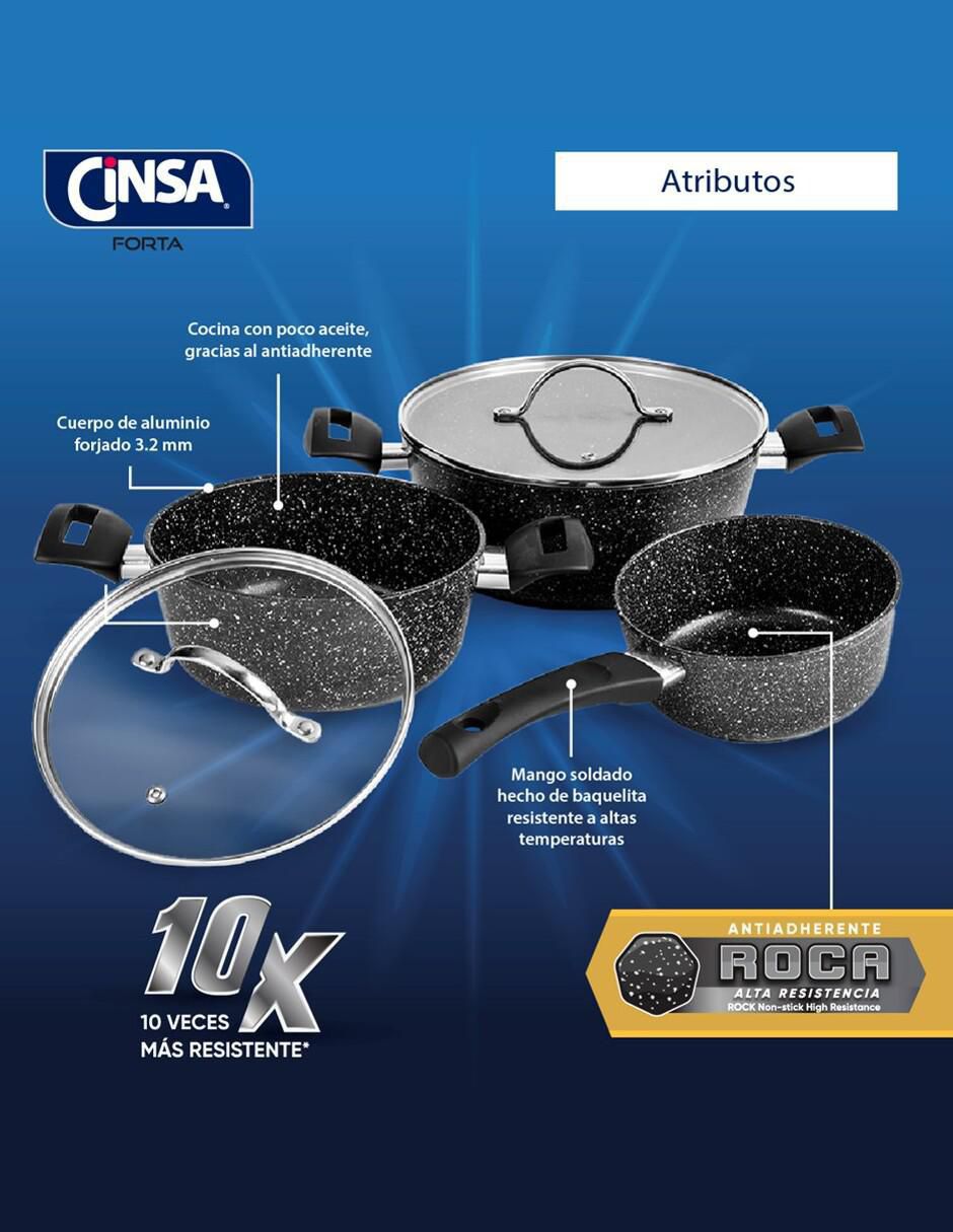 Batería de cocina Forta Roca de aluminio forjado antiadherente roca 5 piezas 4
