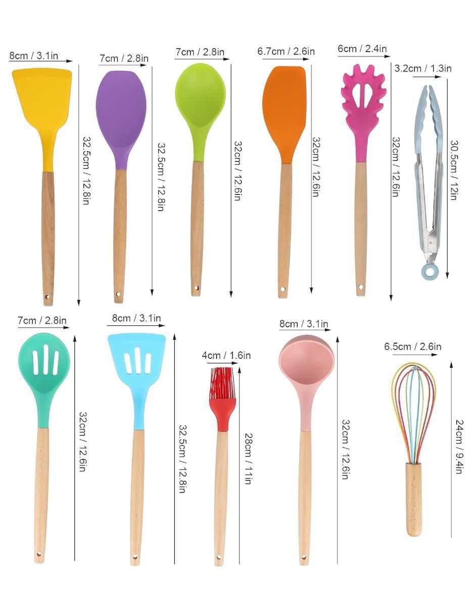 GENERICO Set 11 Utensilios De Cocina Kit Espátulas De Silicona  Antiadherente