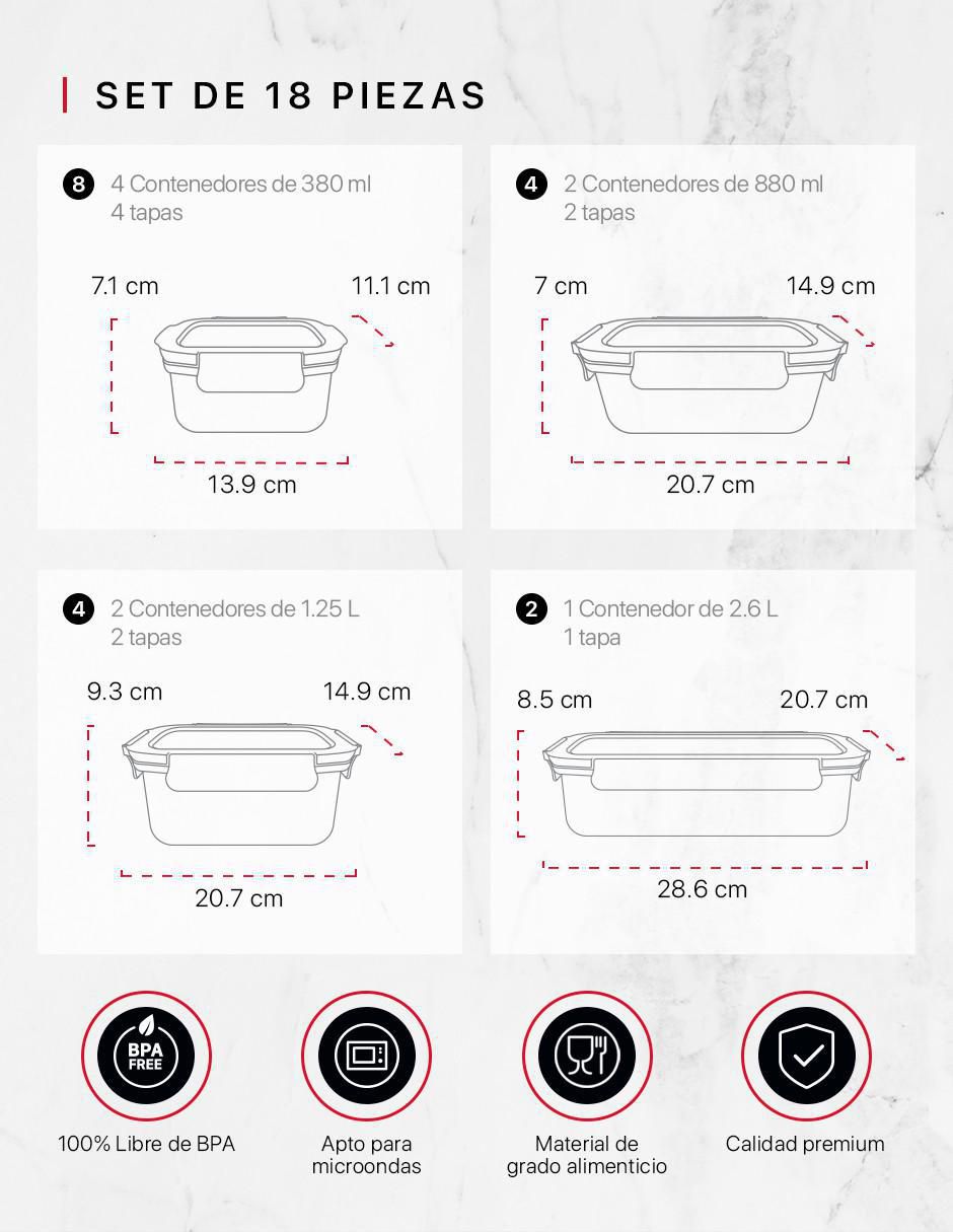 Set contenedores de plástico 18 piezas 6