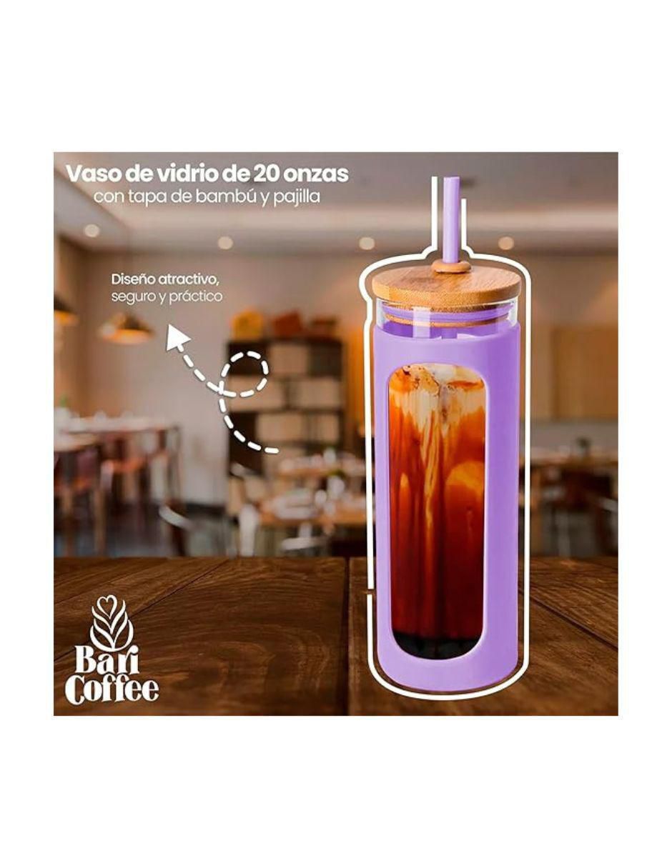 "vaso" con tapa y popote bari coffee sin familia o coleccion "de" vidrio "con" 1 pieza