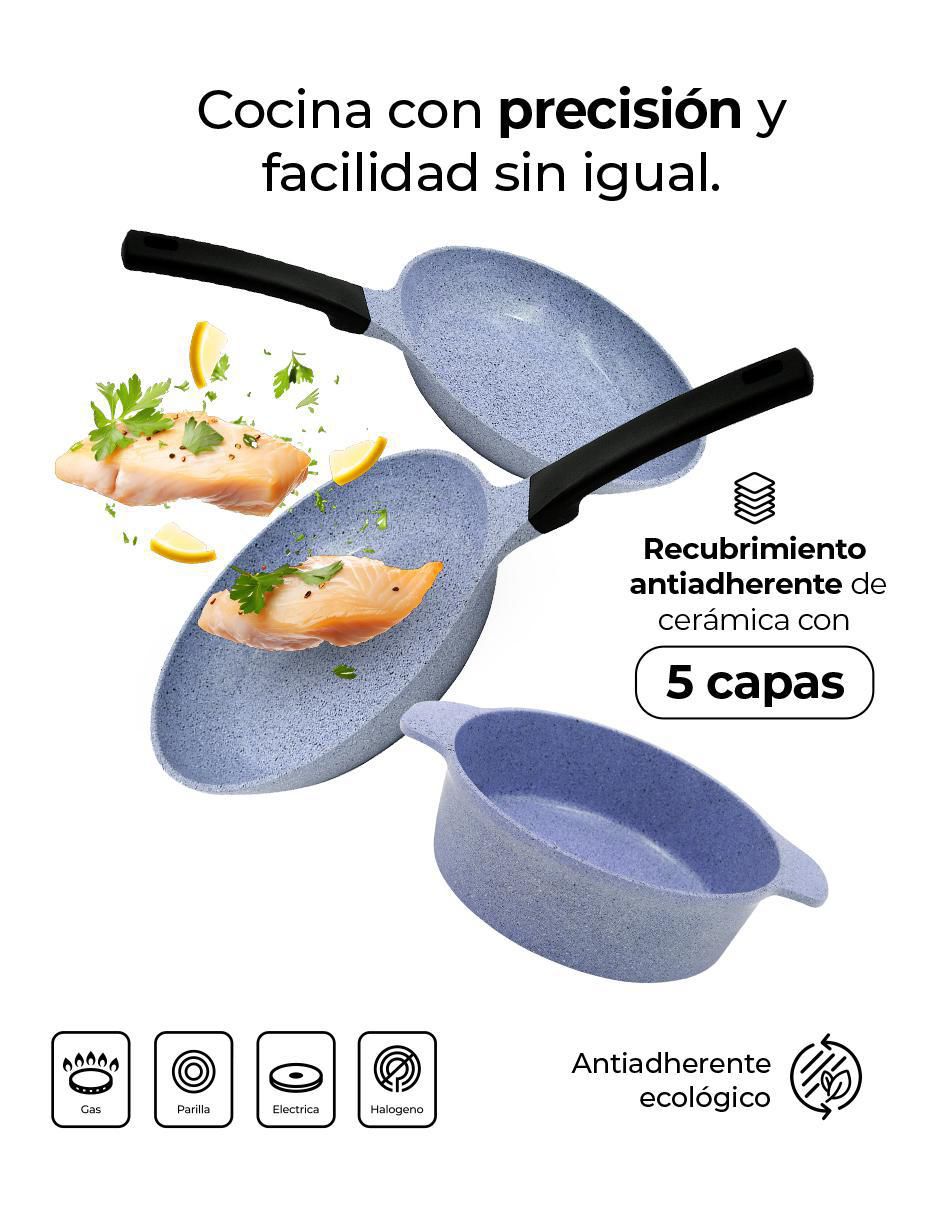 Set de sartenes con tapa de mármol 4 piezas 2