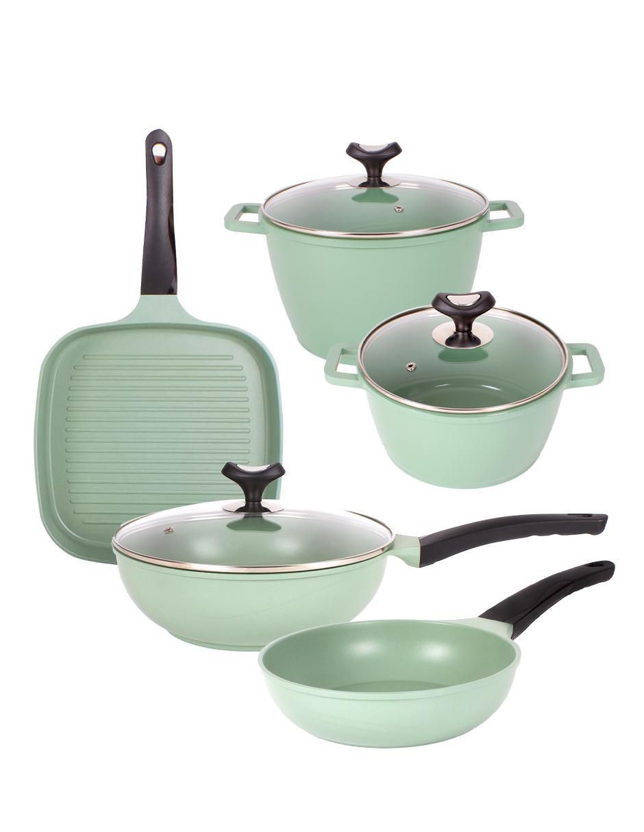 Set de sartenes con tapa de jade 8 piezas Set de sartenes con tapa de jade 8 piezas