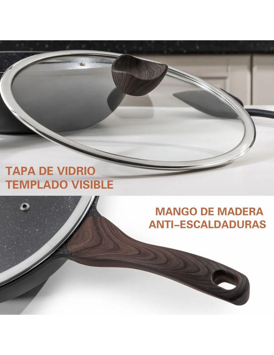 Sartén con tapa de acero inoxidable 3 piezas 4