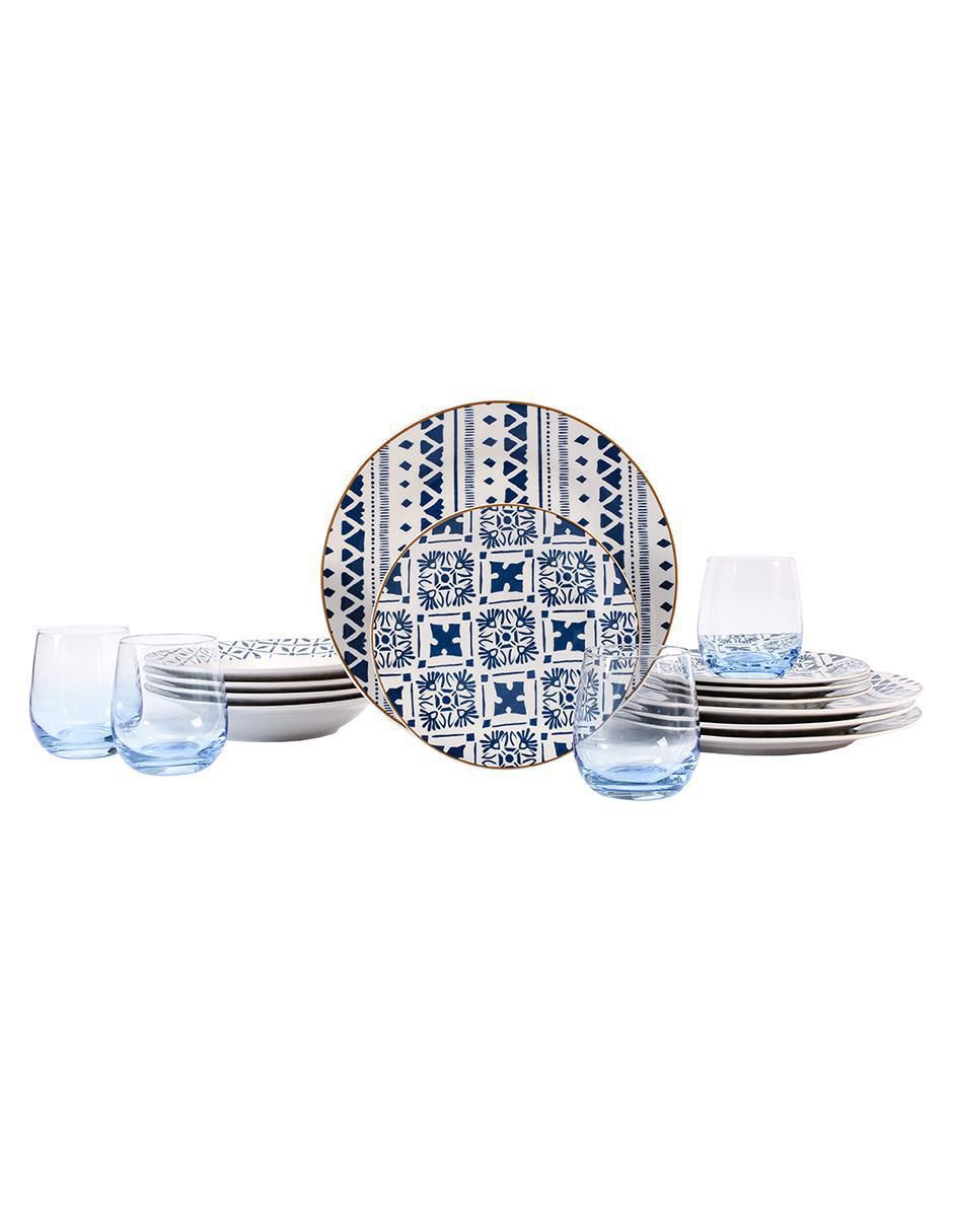 Vajilla cerrada tribalblue de porcelana para 4 personas