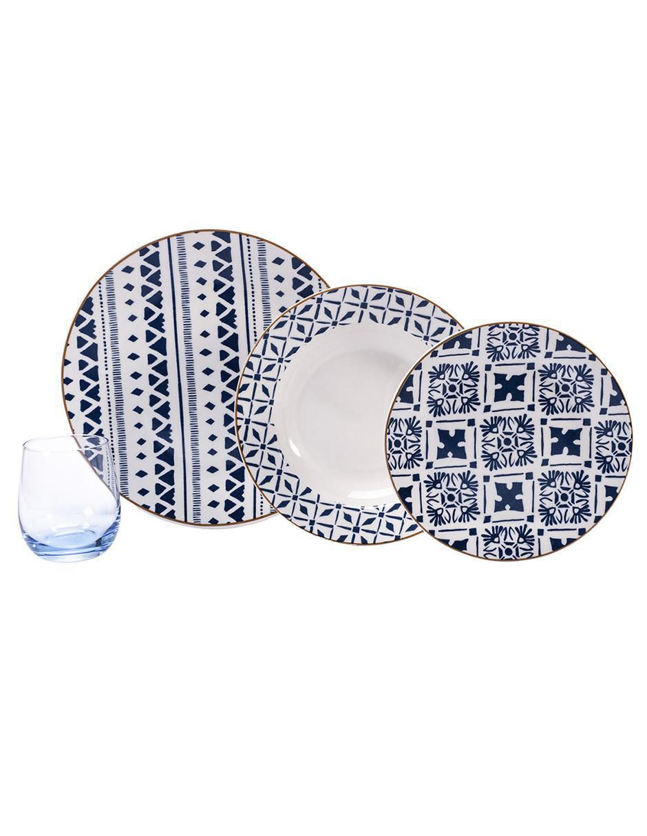 Vajilla cerrada tribalblue de porcelana para 4 personas 5