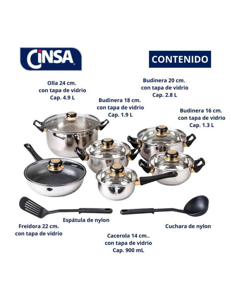 Batería de cocina Viena de acero inoxidable antiadherente convencional 14 piezas 8