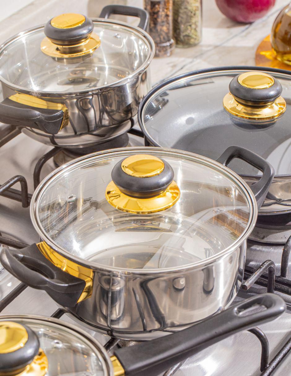 Batería de cocina Viena de acero inoxidable antiadherente convencional 14 piezas 6