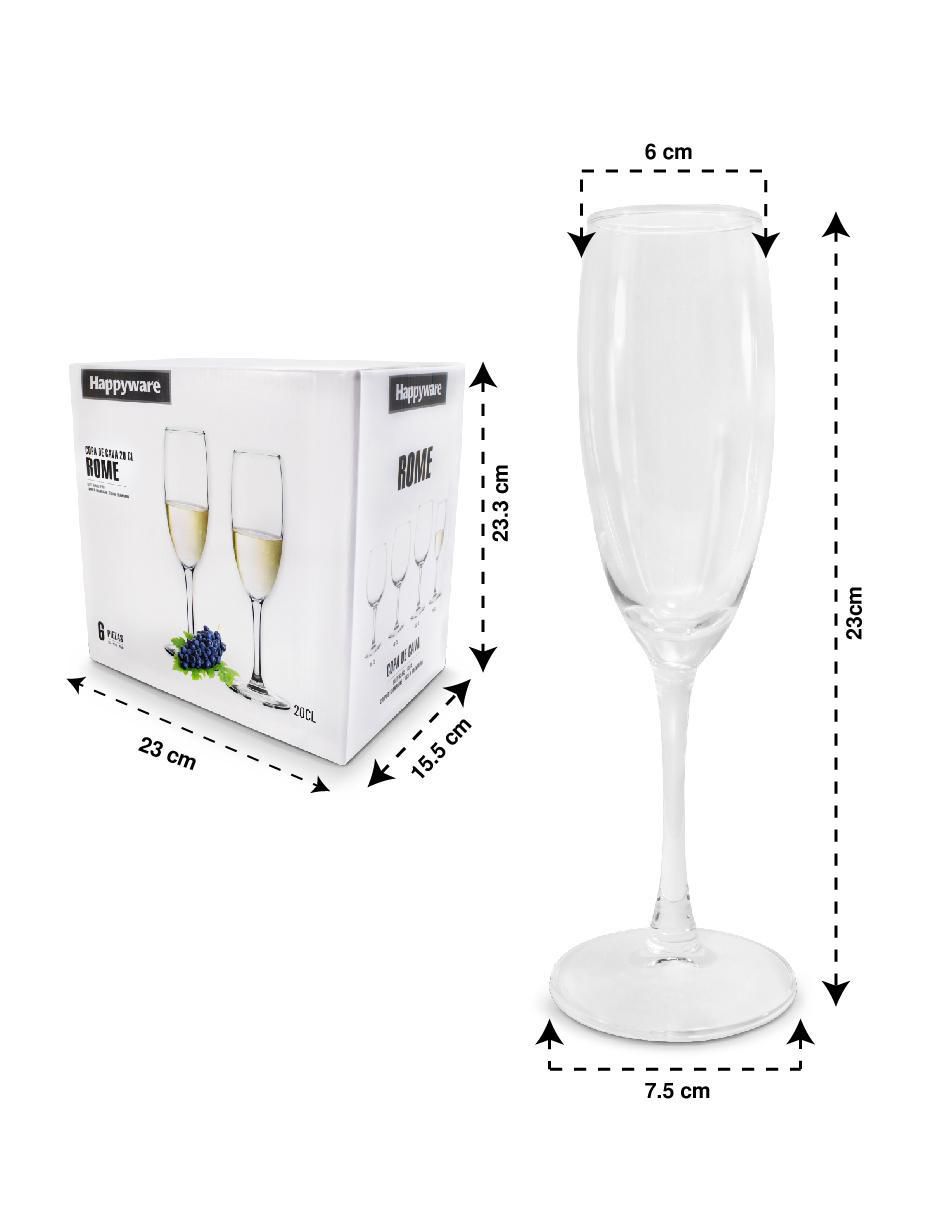 Set de copas para champán de vidrio 6
