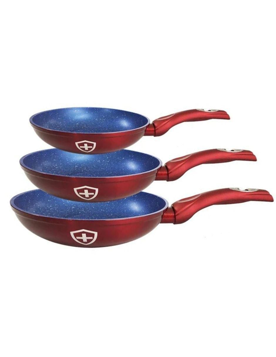 Set de sartenes Silver Blue Red de aluminio 3 piezas Set de sartenes Silver Blue Red de aluminio 3 piezas