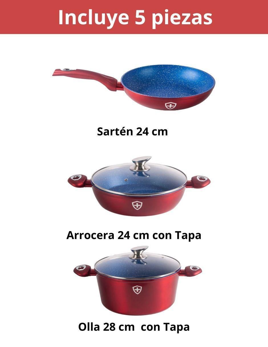 Batería de cocina de aluminio esmaltado antiadherente minerales naturales 5 piezas 9
