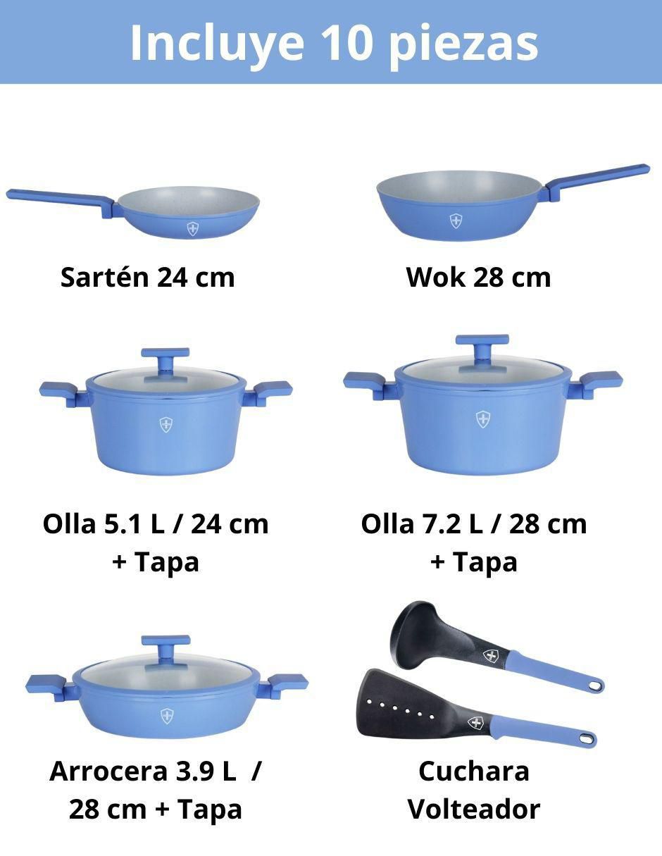 Batería de cocina de aluminio antiadherente minerales naturales 10 piezas 9