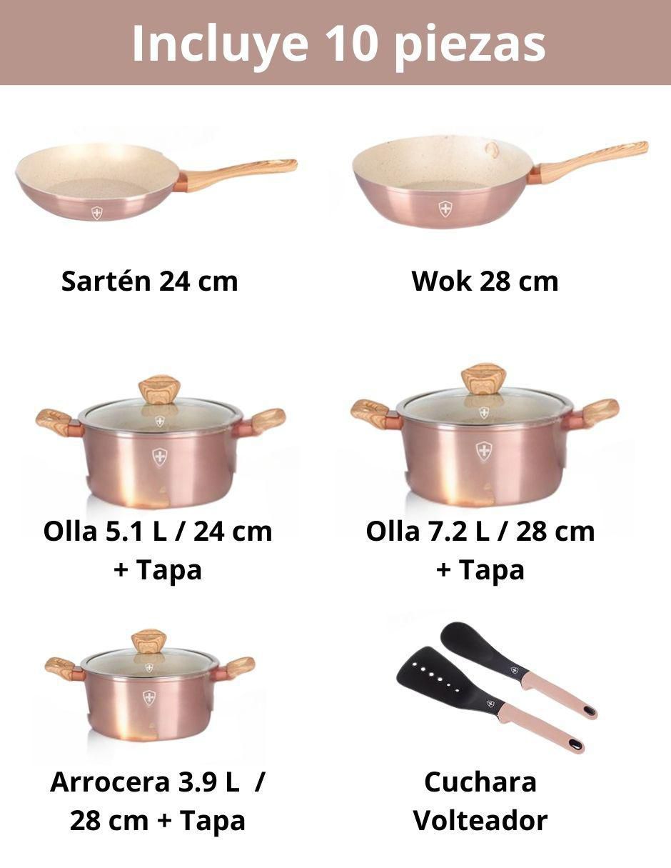 Batería de cocina de aluminio antiadherente minerales naturales 10 piezas 2