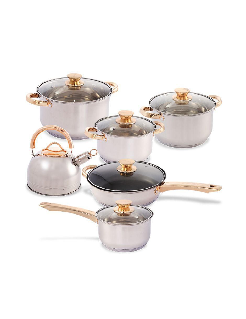 Batería de cocina de acero inoxidable antiadherente convencional 12 piezas