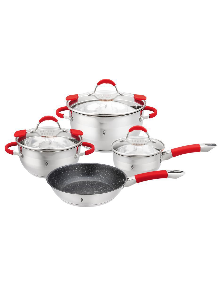 Batería de cocina de acero inoxidable antiadherente titanio 7 piezas Batería de cocina de acero inoxidable antiadherente titanio 7 piezas