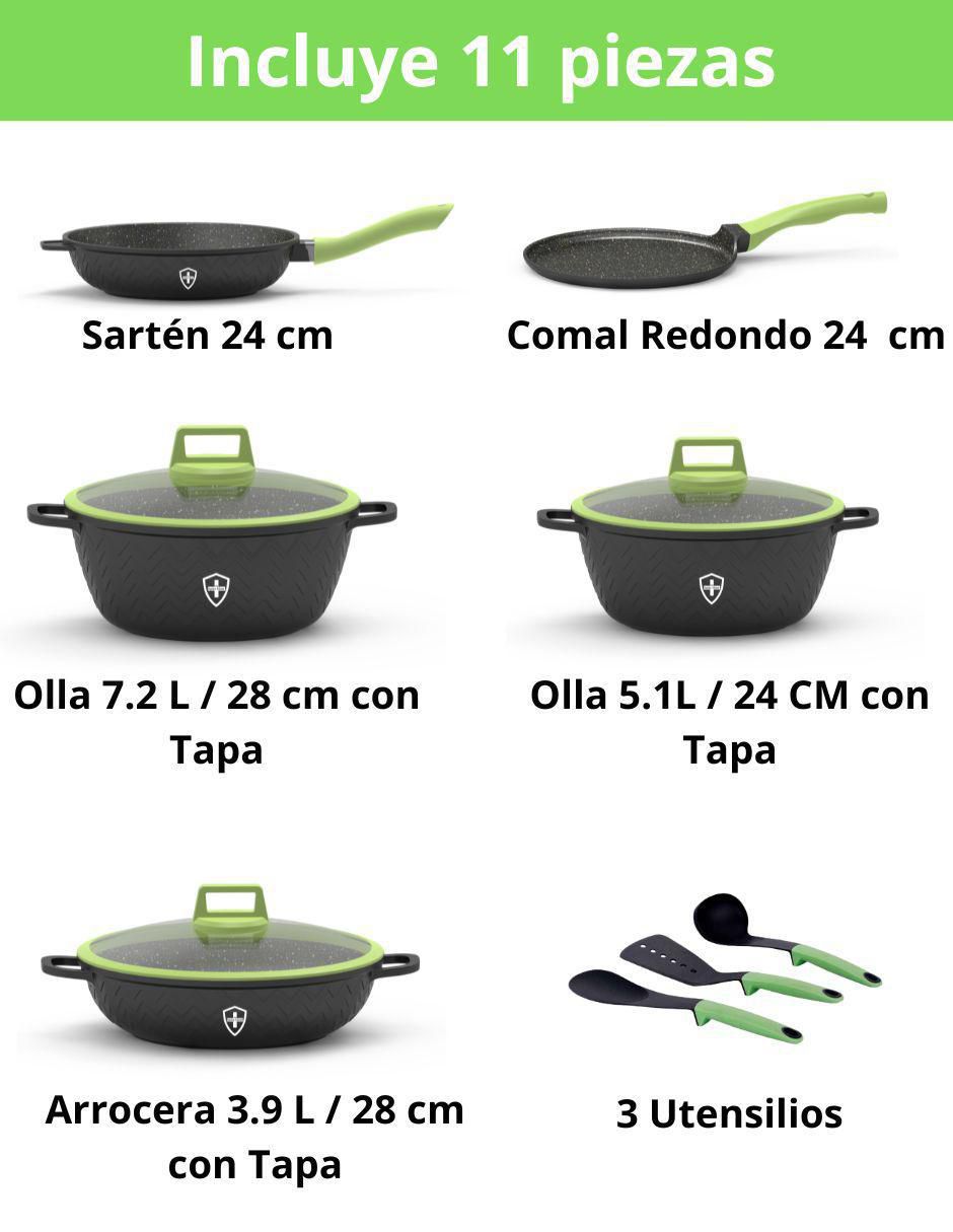 Batería de cocina de aluminio fundido antiadherente minerales naturales 11 piezas 11
