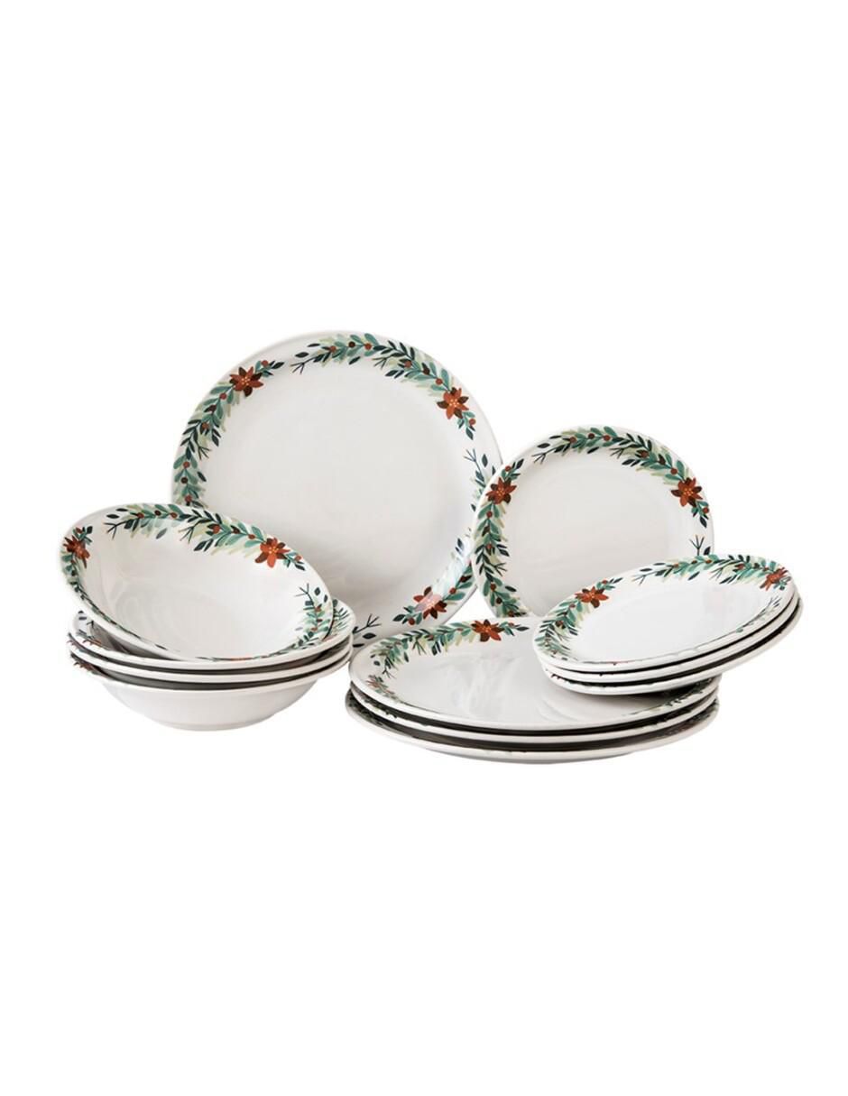 Vajilla cerrada Guirnalda Navideña de porcelana para 4 personas