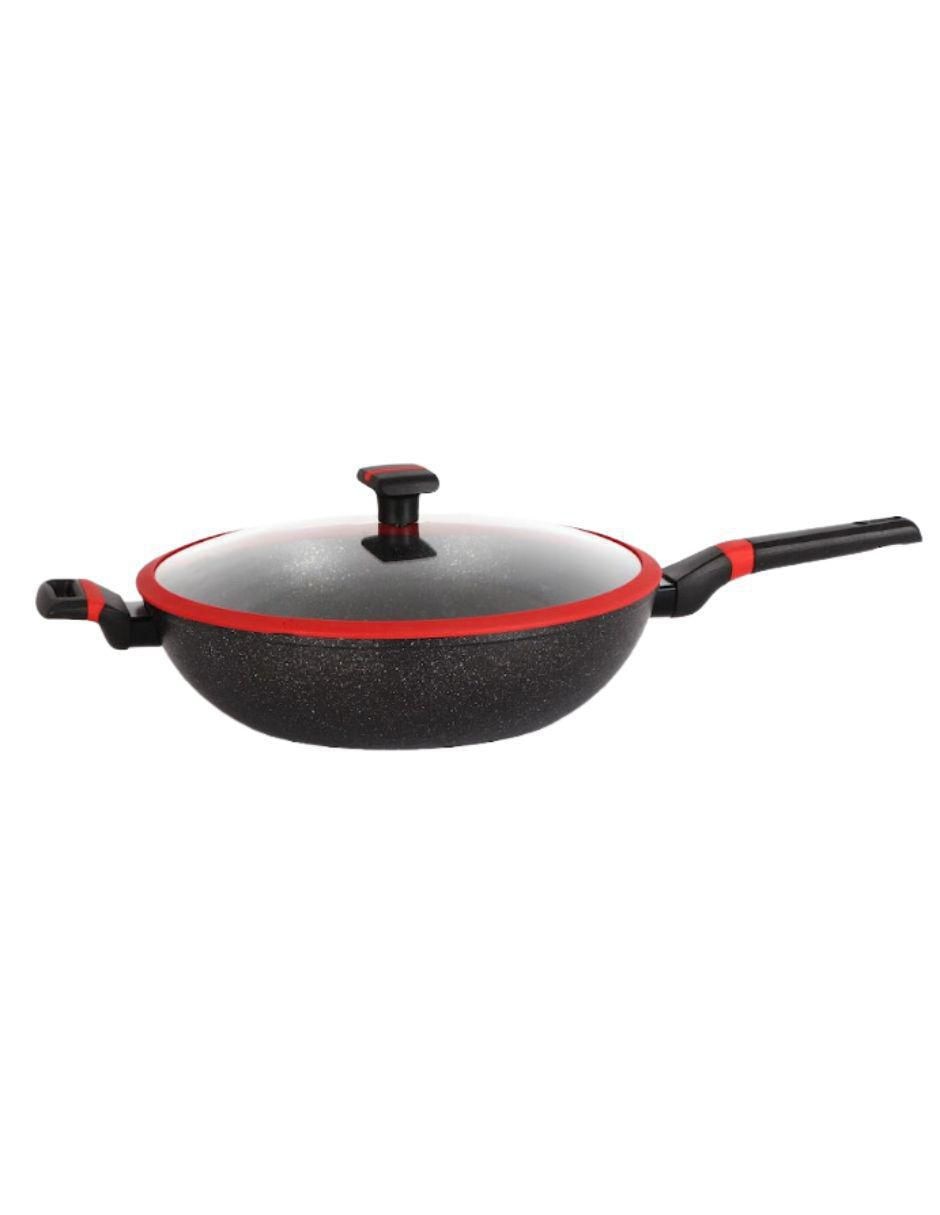 Sartén Wok con tapa Greblon de aluminio 3