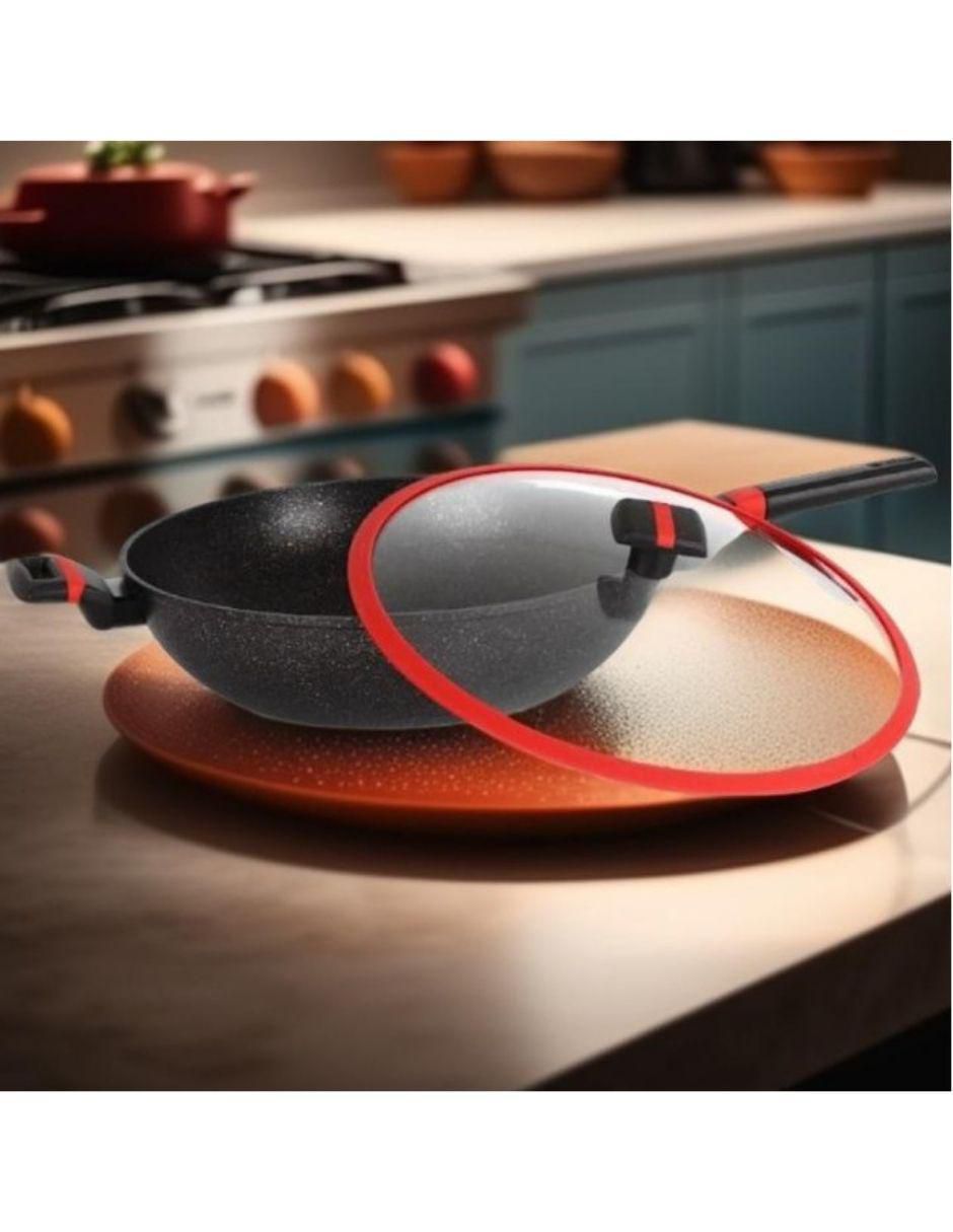 Sartén Wok con tapa Greblon de aluminio 9