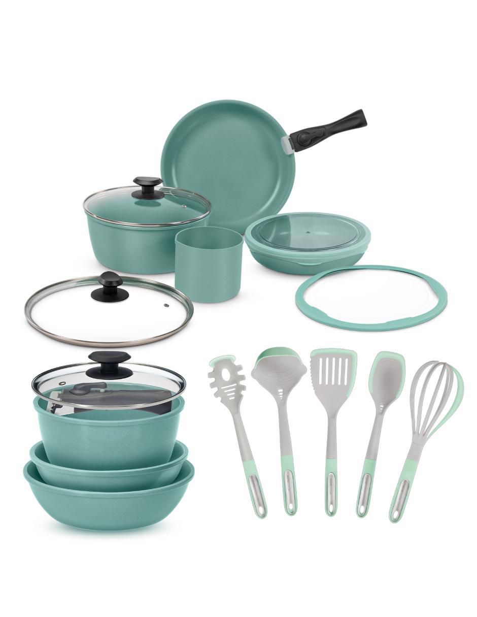Batería de cocina Jade Smart de aluminio anodizado antiadherente minerales naturales 19 piezas