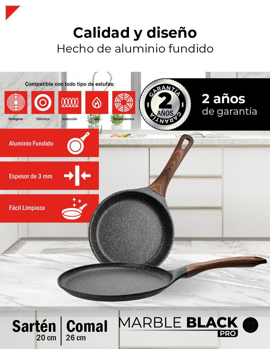 Set de sartenes Marble Black Pro de aluminio fundido 2 piezas 3