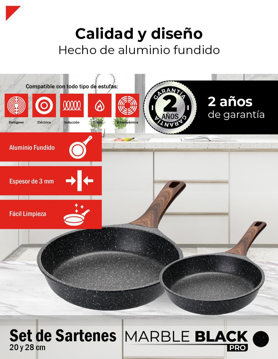 Set de sartenes Marble Black Pro de aluminio fundido 2 piezas 3