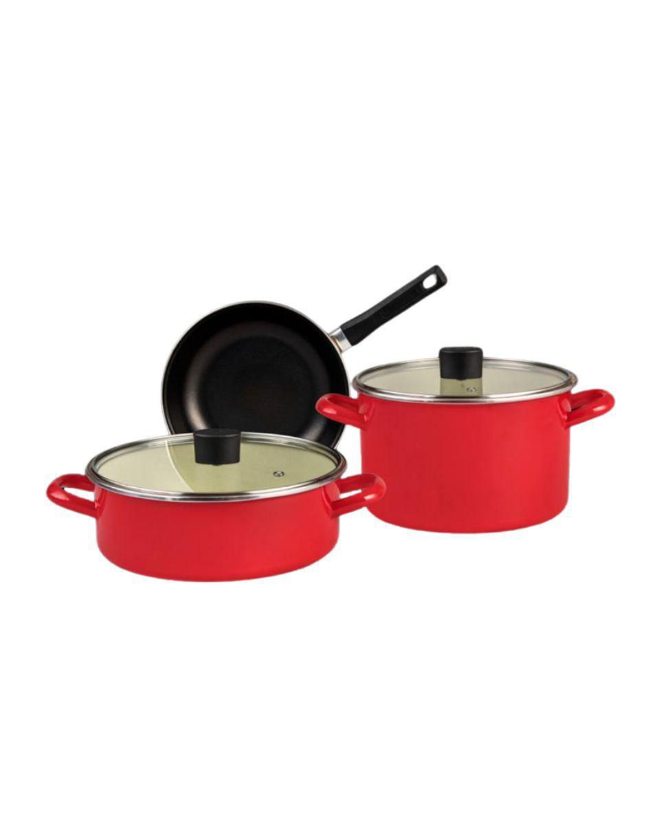 Batería de cocina Praktica Cherry de acero vitrificado antiadherente convencional 5 piezas