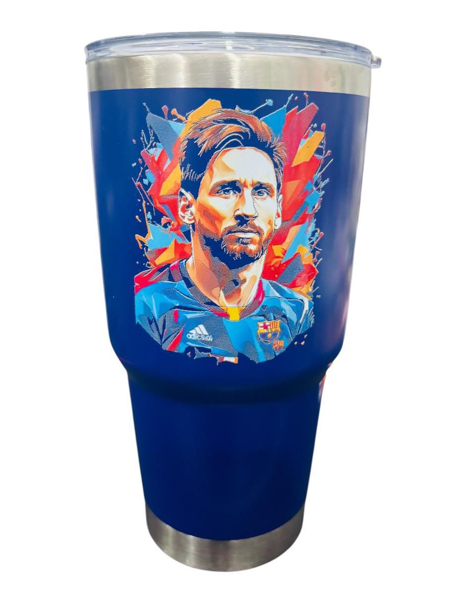 Termo de acero inoxidable Messi Barcelona Collection con tapa push pull 887 ml 2
