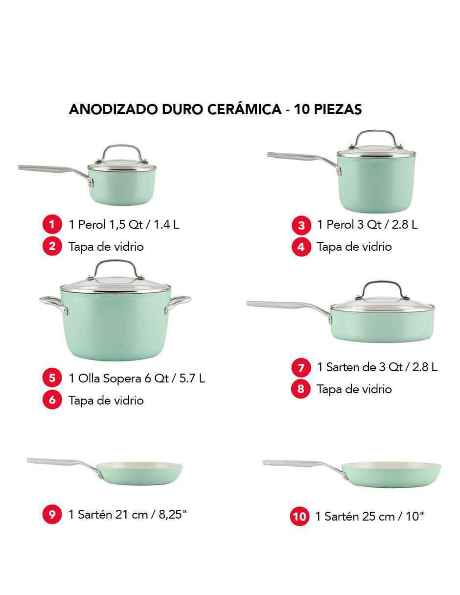 Batería de cocina de aluminio anodizado antiadherente cerámica 10 piezas 7