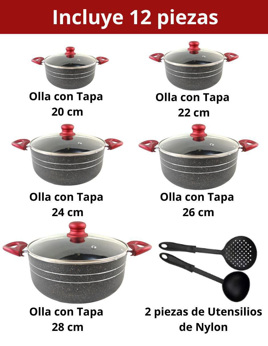 Batería de cocina de aluminio antiadherente minerales naturales 12 piezas 2