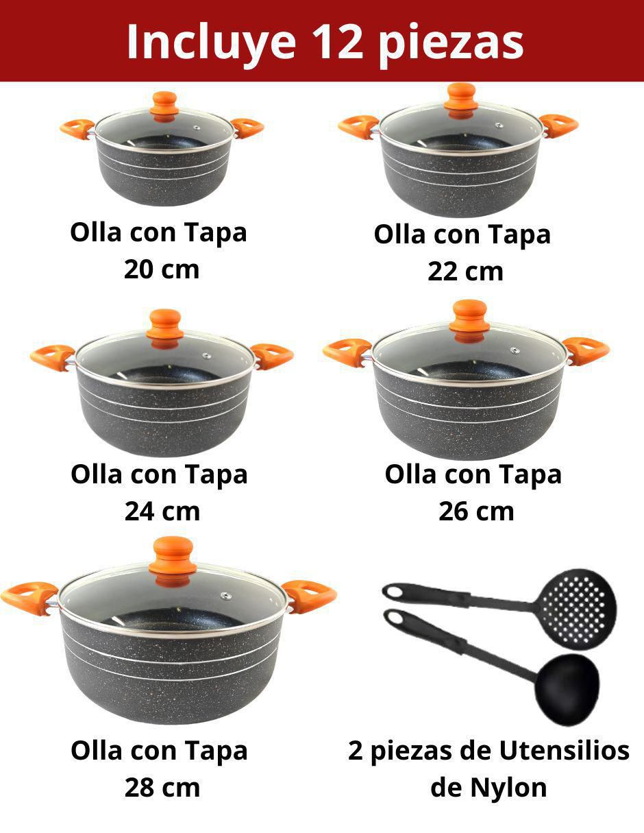 Batería de cocina de aluminio antiadherente minerales naturales 12 piezas 2