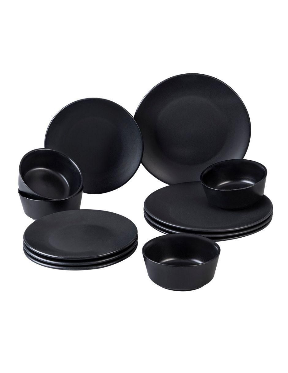 Vajilla cerrada obsidian black de porcelana para 4 personas Vajilla cerrada obsidian black de porcelana para 4 personas