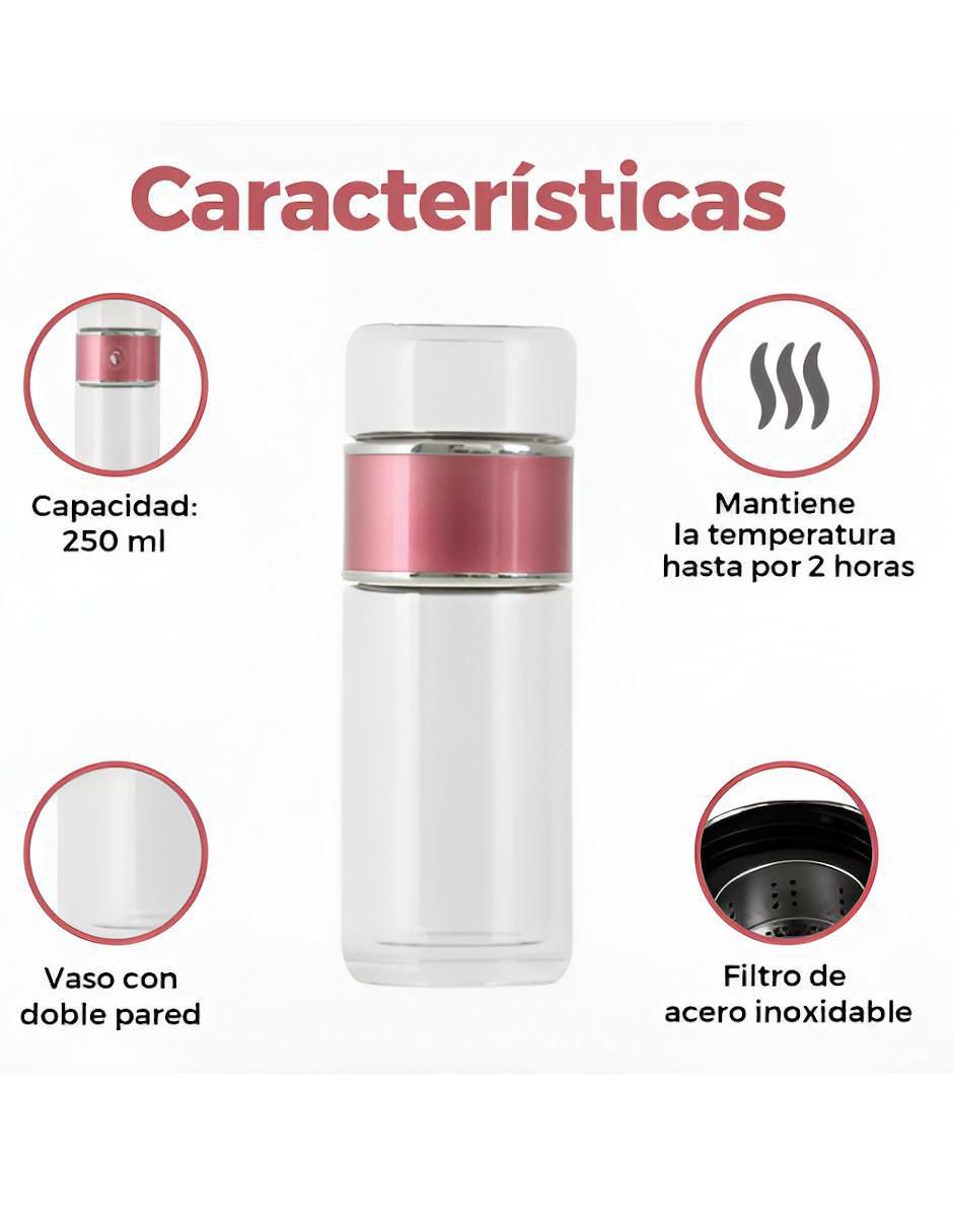 Termo infusor de vidrio con tapa rosca 250 ml 2