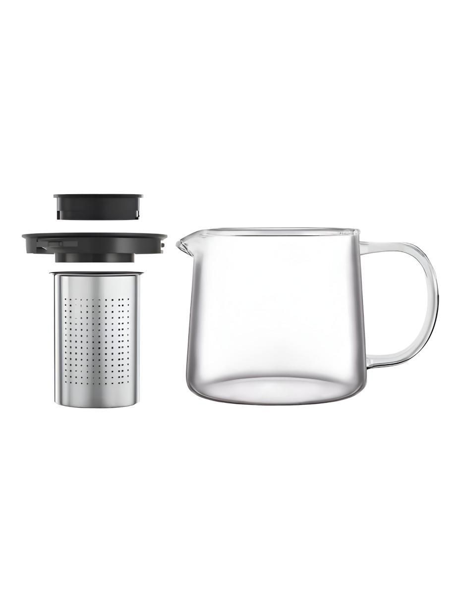 Tetera y taza de vidrio