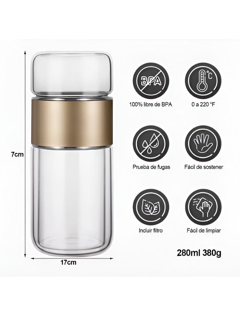 Termo infusor de vidrio con tapa rosca 280 ml 5