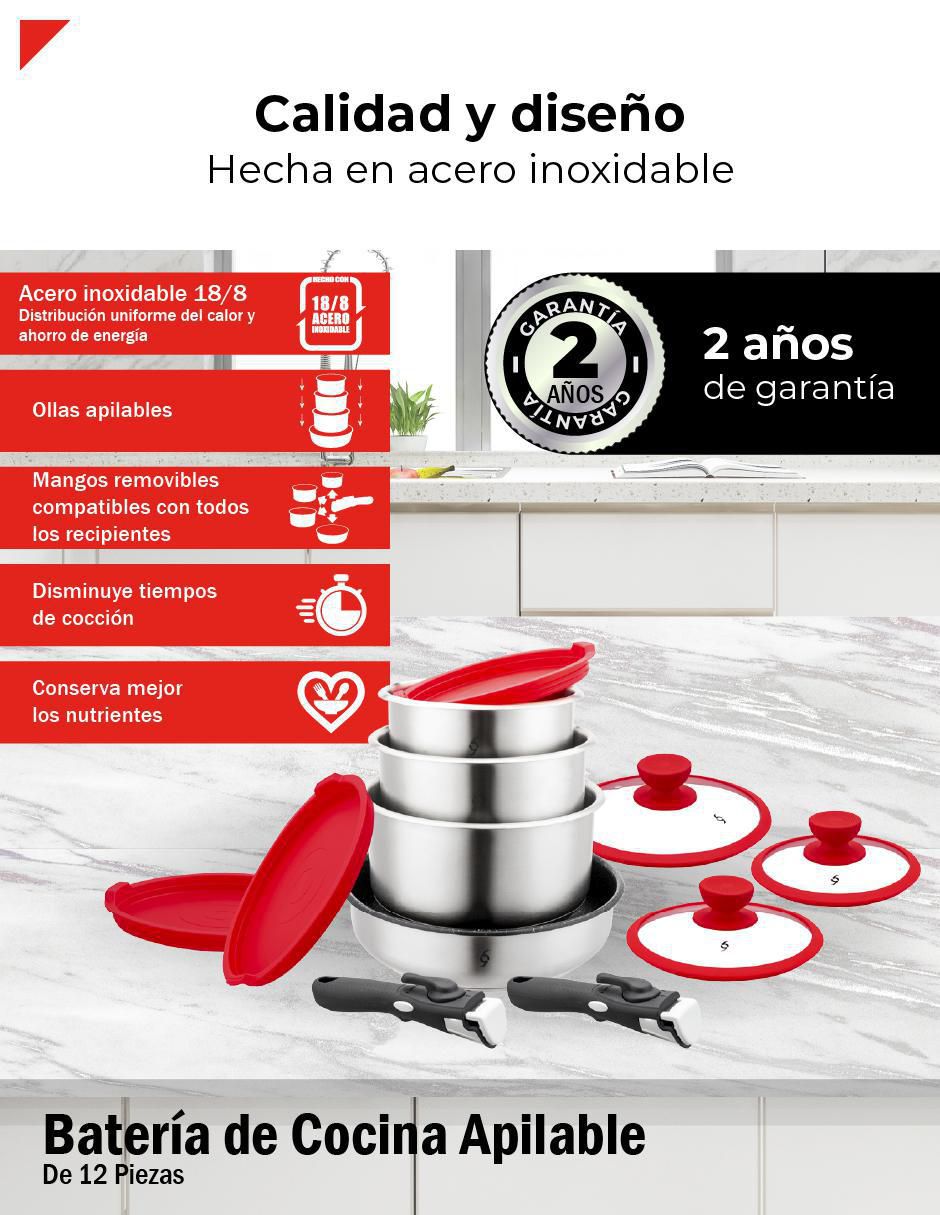 Batería de cocina de acero inoxidable antiadherente titanio 12 piezas 3