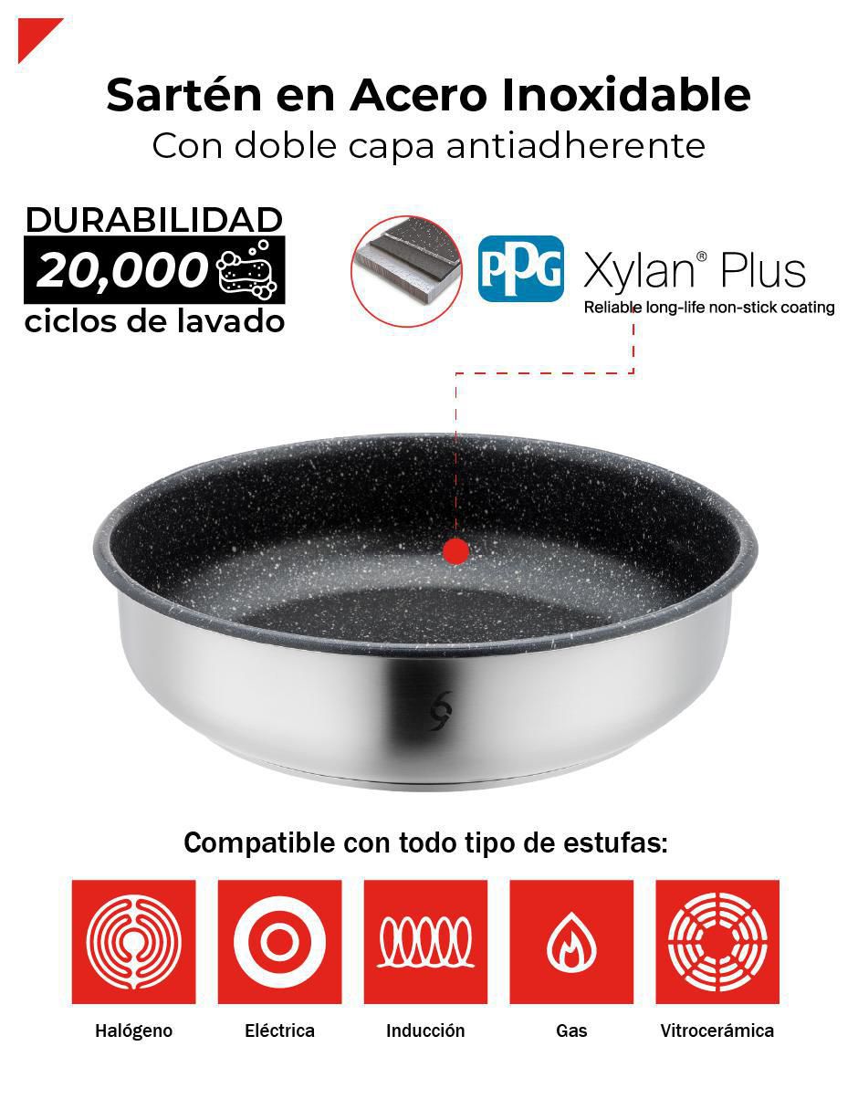 Batería de cocina de acero inoxidable antiadherente titanio 12 piezas 7