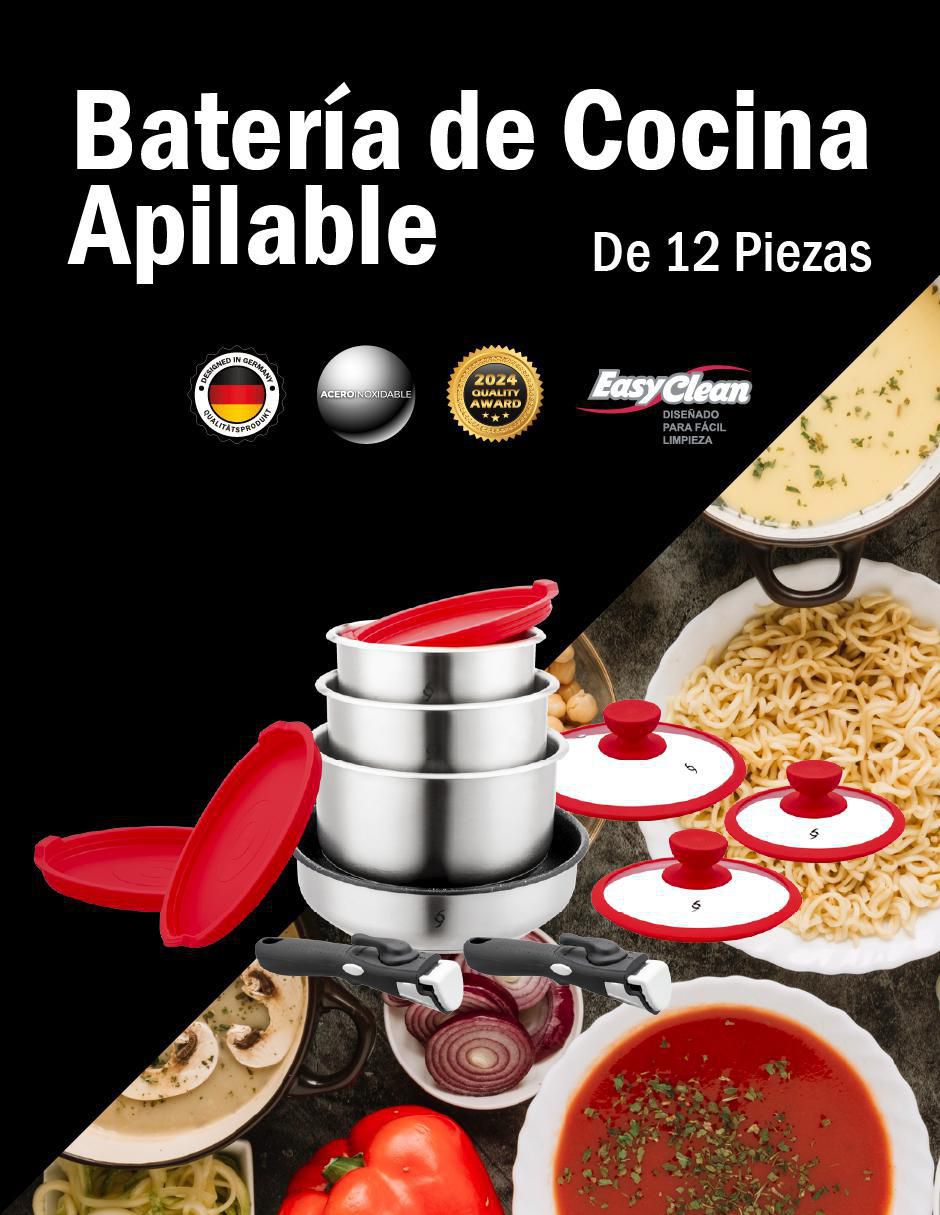 Batería de cocina de acero inoxidable antiadherente titanio 12 piezas 8